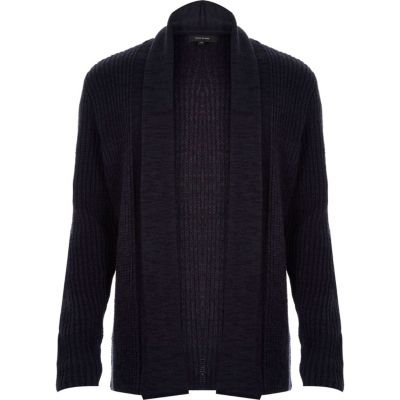 Navy knitted textured cardigan